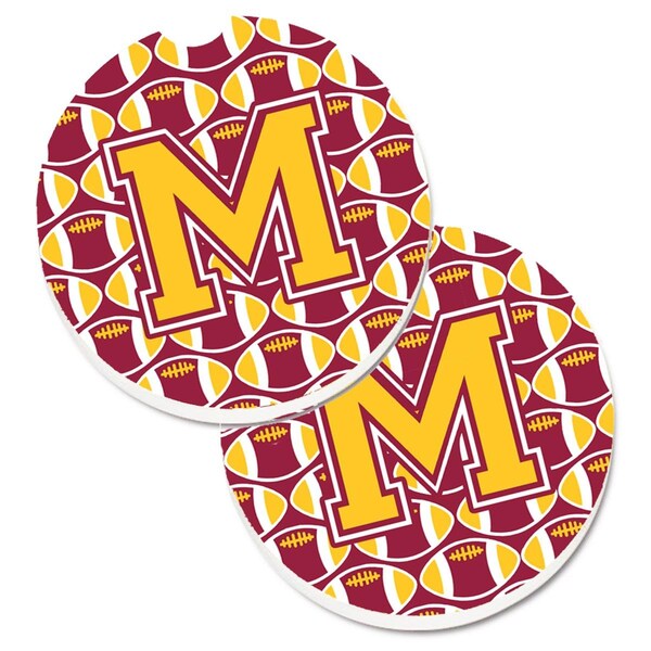 Carolines Treasures Letter M Football Maroon and Gold Cup Holder Car Coaster, PK2 CJ1081-MCARC - main